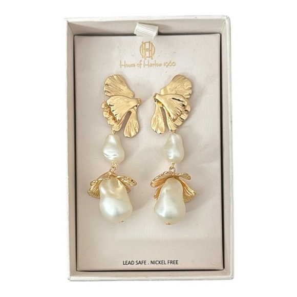 House of Harlow 1960 Jewelry - House of Harlow 1960 Gold Faux Pearl Dangle Earrings New in Box